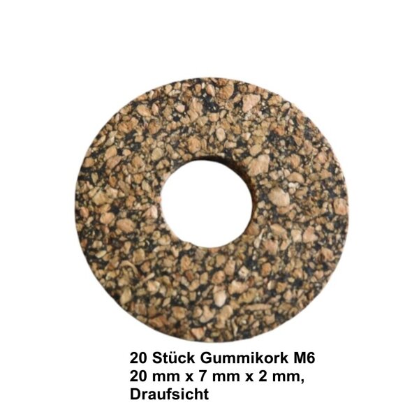 20 Stück Gummikork M6 20 mm x 7 mm x 2 mm