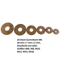 20 Stück Gummikork M6 20 mm x 7 mm x 2 mm