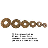50 Stück Gummikork M6 20 mm x 7 mm x 2 mm