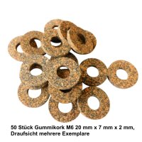 50 Stück Gummikork M6 20 mm x 7 mm x 2 mm