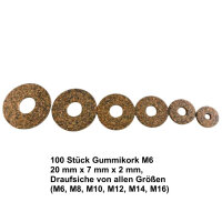 100 Stück Gummikork M6 20 mm x 7 mm x 2 mm