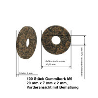 100 Stück Gummikork M6 20 mm x 7 mm x 2 mm