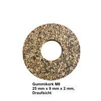 20 Stück Gummikork M8 25 mm x 9 mm x 2 mm