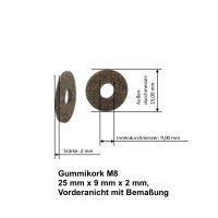20 Stück Gummikork M8 25 mm x 9 mm x 2 mm