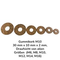 10 Stück Gummikork M10 30 mm x 10 mm x 2 mm