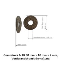10 Stück Gummikork M10 30 mm x 10 mm x 2 mm