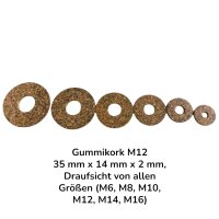 20 Stück Gummikork M12 35 mm x 14 mm x 2 mm