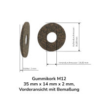 20 Stück Gummikork M12 35 mm x 14 mm x 2 mm