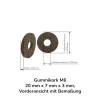 20 Stück Gummikork M6 20 mm x 7 mm x 3 mm