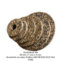 50 Stück Gummikork M6 20 mm x 7 mm x 3 mm