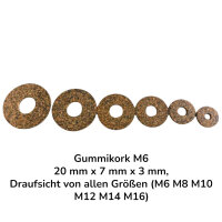 50 Stück Gummikork M6 20 mm x 7 mm x 3 mm