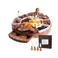 Runde Käseplatte aus Holz mit Käsebesteck ohne Gravur