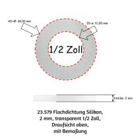 10 Stück Flachdichtung Silikon, 2 mm,  transparent 1/2 Zoll